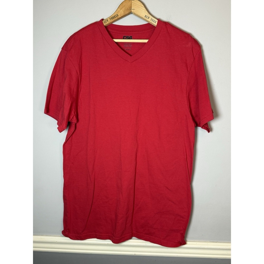 CSG Men's Size Large Red Cotton Short Sleeve‎ V Neck Basic Tee
